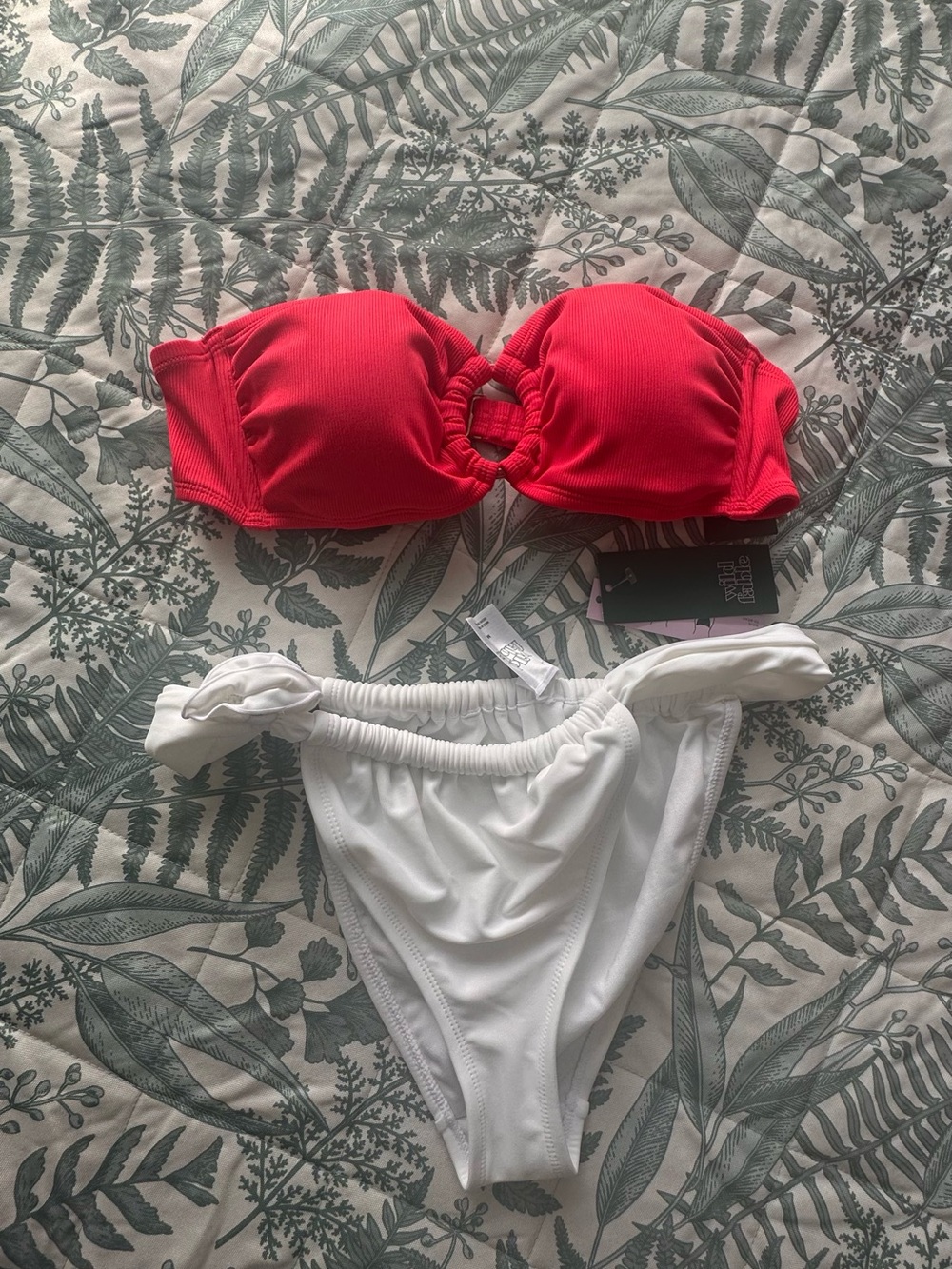 NWT- Wild Fable White High-Rise Bikini Bottom and Hot Pink Top Size Medium